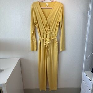 Pact Wrap Jumpsuit Organic Cotton Luxe Jersey Revive Stretch Yellow - L